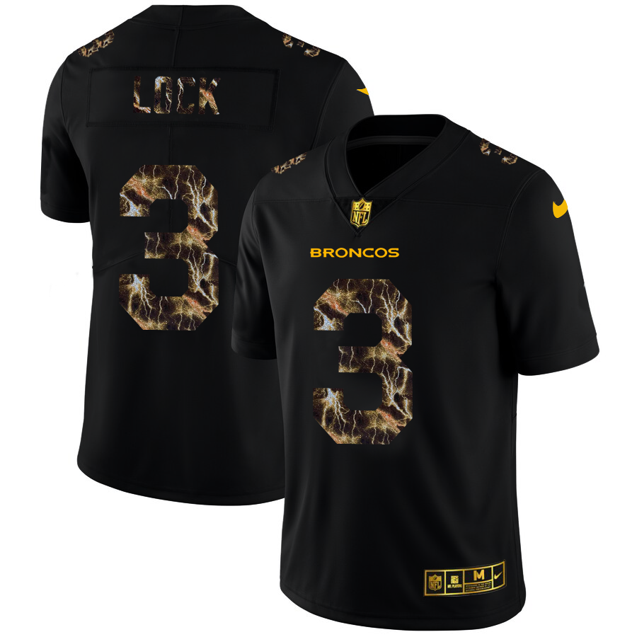 2020 Denver Broncos #3 Drew Lock Men Black Nike Flocked Lightning Vapor Limited NFL Jersey->customized nfl jersey->Custom Jersey